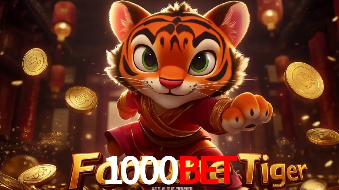 O carismático mascote do jogo de slot Fortune Tiger, um tigre fofo em pose de artes marciais, pronto para trazer sorte e multiplicadores de ganhos no cassino online 1000bet.